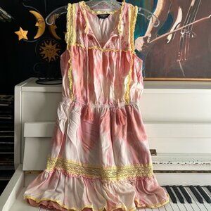 Lucky Brand Pink and Yellow Tie Dye Lace Mini Dress Small